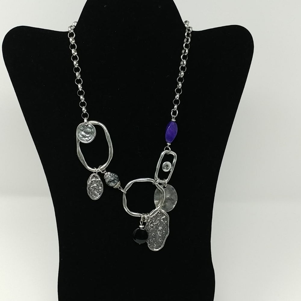 NWT Stamped Metal Collage Necklace